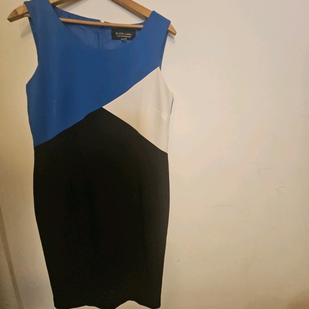 Black Label By Evan Picone Size 8‎ Women's Color Block Black Pencil Dress